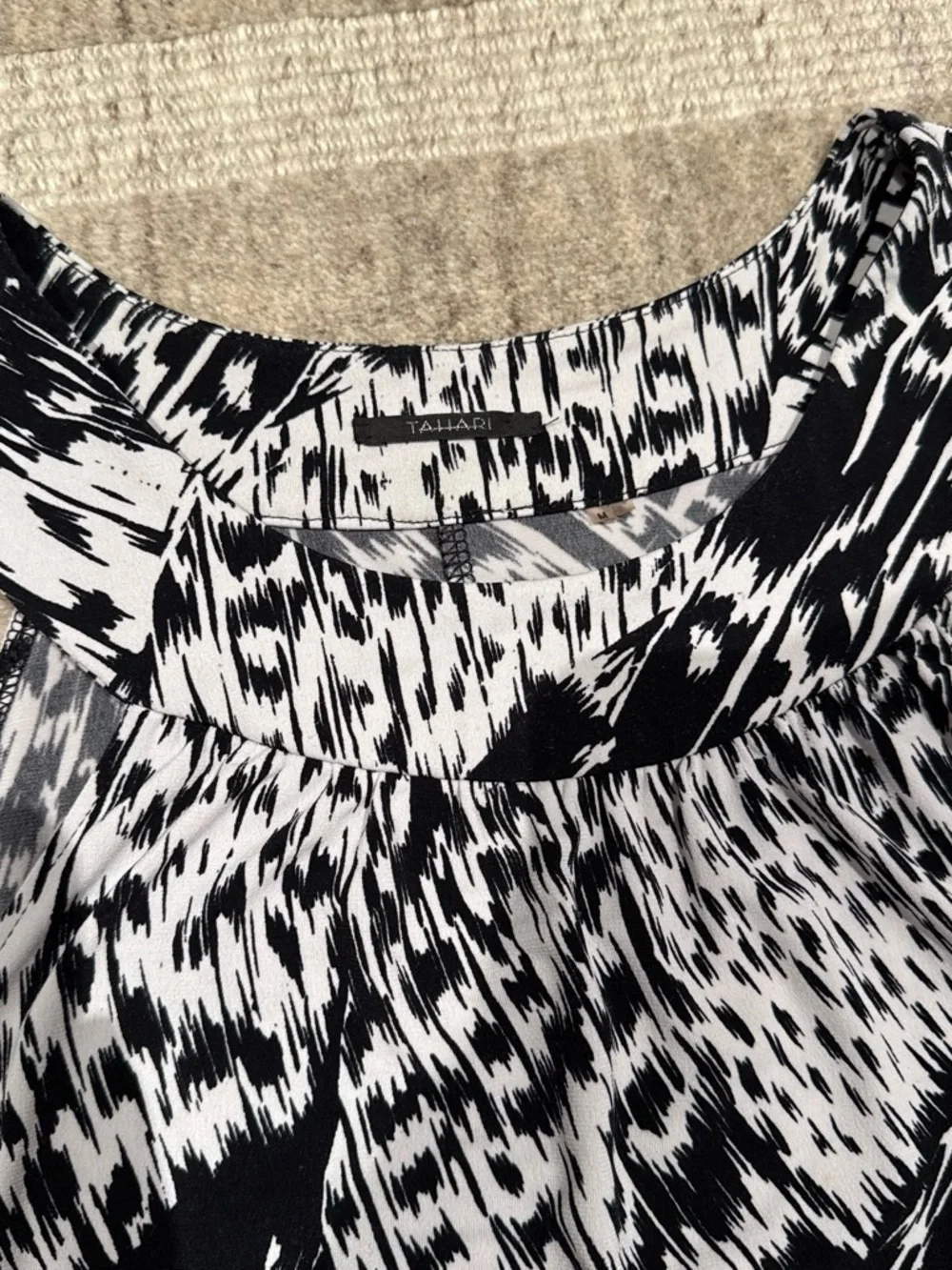 Tahari Black and White Abstract Halter Neck Blouse